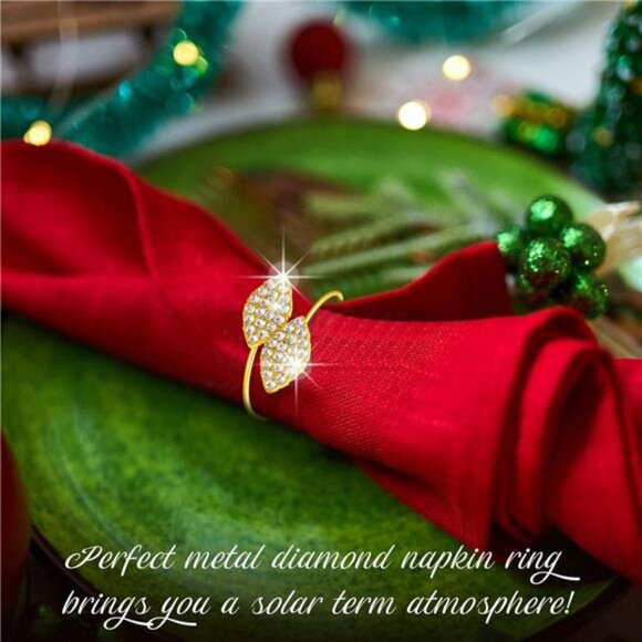 100 Pcs Napkin Rings Set Gold Bling Napkin Rings Metal Leaves Rhinestone Guest - Picture 5 of 7
